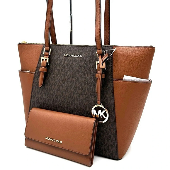 Michael Kors Large Charlotte Tote Bag & Trifold Wallet Brown (NWT) - Picture 1 of 14